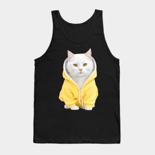 Beautiful white british shorthair wearing yellow hoodie Tank Top